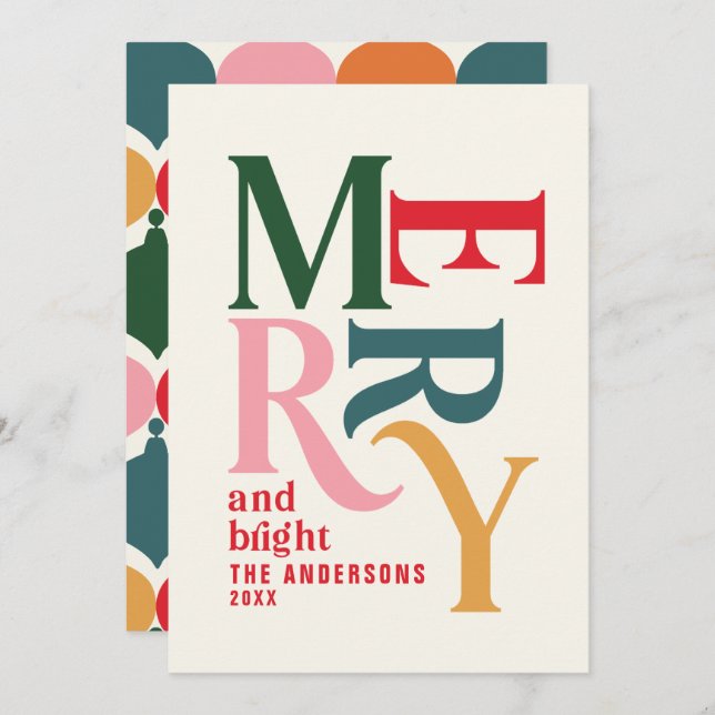 Colourful vintage merry chritsmas announcement (Front/Back)