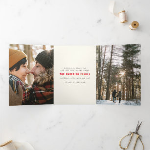 Colourful vintage merry chritsmas multi photo Tri-Fold holiday card