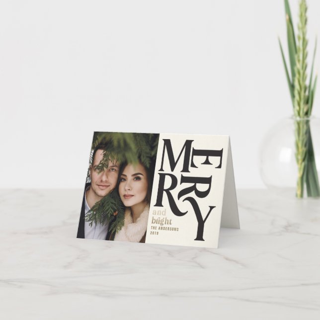 Colourful vintage merry chritsmas photo announcement (Front)