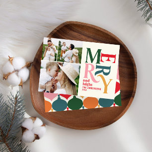 Colourful vintage merry chritsmas photo announcement