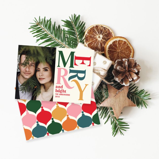 Colourful vintage merry chritsmas photo announcement (Creator Uploaded)