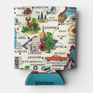 Colourful Vintage Michigan Map Can Cooler