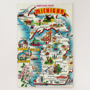 Colourful Vintage Michigan Map Jigsaw Puzzle