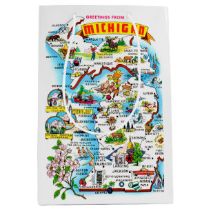 Colourful Vintage Michigan Map Medium Gift Bag