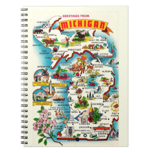 Colourful Vintage Michigan Map Notebook