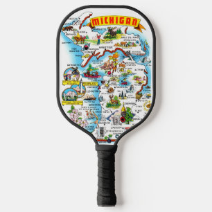 Colourful Vintage Michigan Map Pickleball Paddle