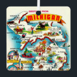 Colourful Vintage Michigan Map Postcard Metal Tree Decoration<br><div class="desc">A wonderful vintage,  colourfully illustrated postcard map of the State of Michigan repurposed on an ornament.</div>