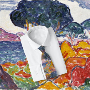 Colourful Vintage Mountain Landscape Painting  Tie