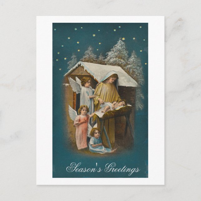 Colourful vintage nativity scene card (Front)