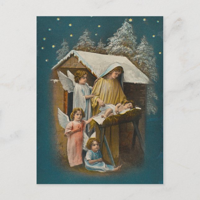 Colourful vintage nativity scene card (Front)