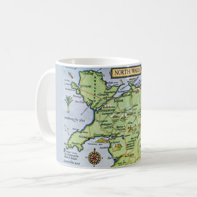 Colourful Vintage North Wales Map Mug (Front Left)