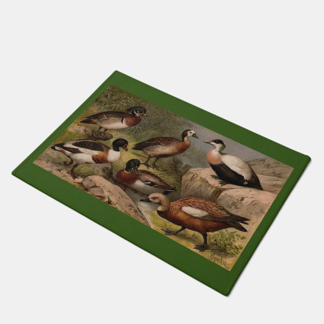 Colourful vintage painting of ducks doormat (Angled)
