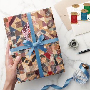 Colourful Vintage Patchwork Crazy Quilt Pattern Wrapping Paper