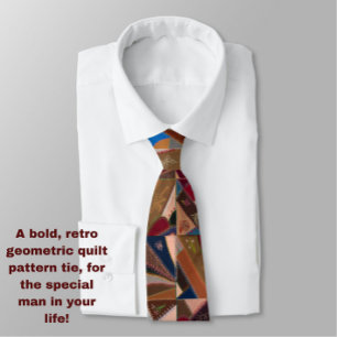 Colourful Vintage Patchwork Quilt Retro Pattern Tie