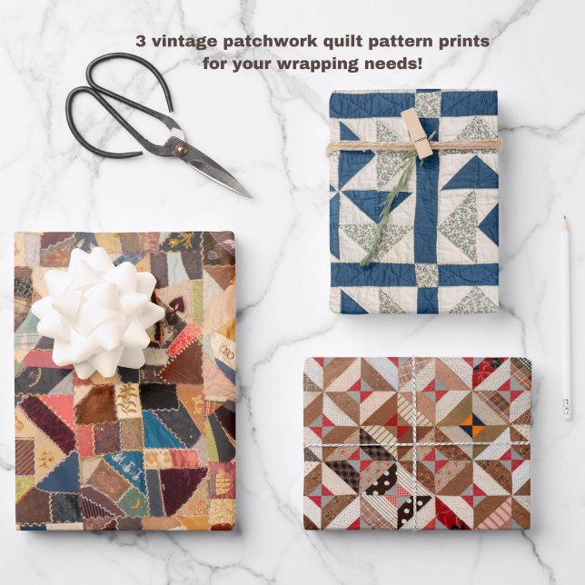 Colourful Vintage Patchwork Quilts Stylish Wrapping Paper Sheet (Vintage patchwork quilt pattern wrapping paper. Stylish and original!)