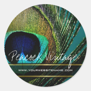 Colourful Vintage Peacock Feather Stylish Photo Classic Round Sticker