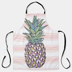 Colourful vintage pineapple illustration. apron