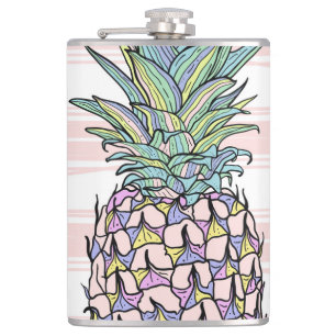 Colourful vintage pineapple illustration. hip flask