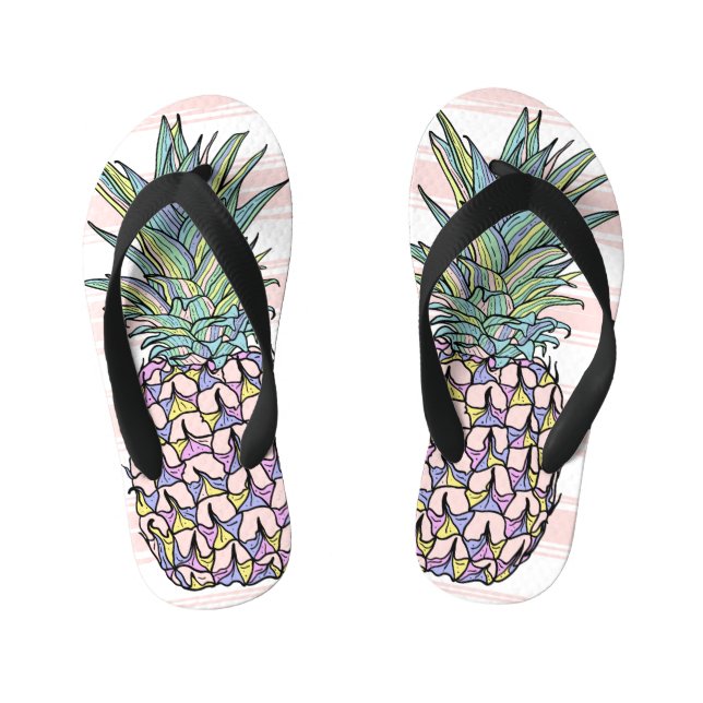 Colourful vintage pineapple illustration. kid's thongs (Footbed)