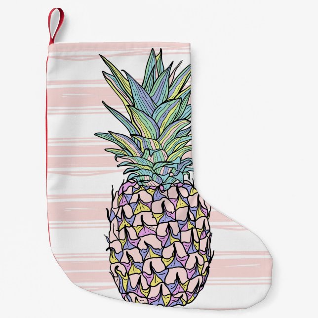Colourful vintage pineapple illustration. small christmas stocking (Front)