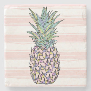 Colourful vintage pineapple illustration. stone coaster