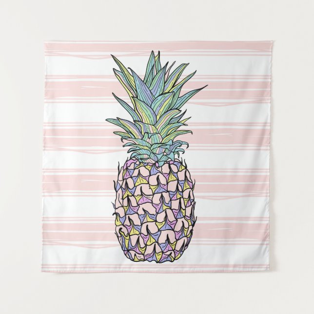 Colourful vintage pineapple illustration. tapestry (Front)