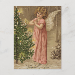 Colourful vintage pink Christmas angel card
