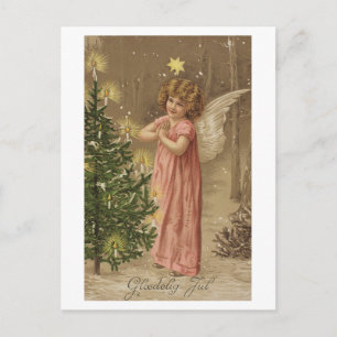 Colourful vintage pink Christmas angel card