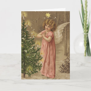 Colourful vintage pink Christmas angel card