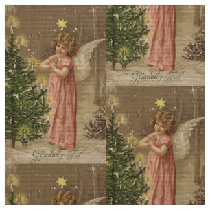 Colourful vintage pink Christmas angel textile Fabric