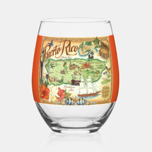 Colourful Vintage Puerto Rico  Stemless Wine Glass