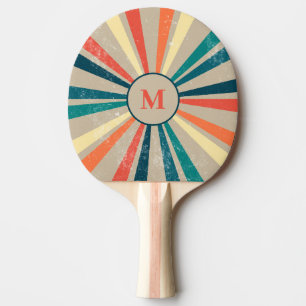 Colourful Vintage Rainbow Monogram Table Tennis Ping Pong Paddle