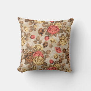 Colourful Vintage Red and Yellow Roses Cushion