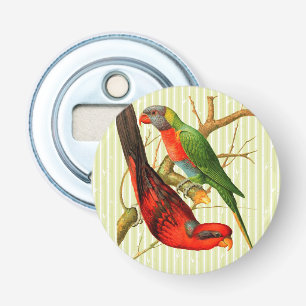 Colourful Vintage Red & Green Parrots Illustration Bottle Opener