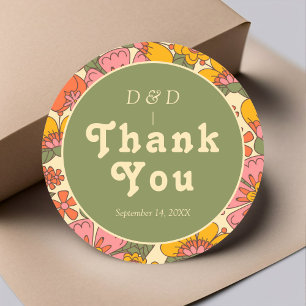 Colourful Vintage Retro Thank You Classic Round Sticker