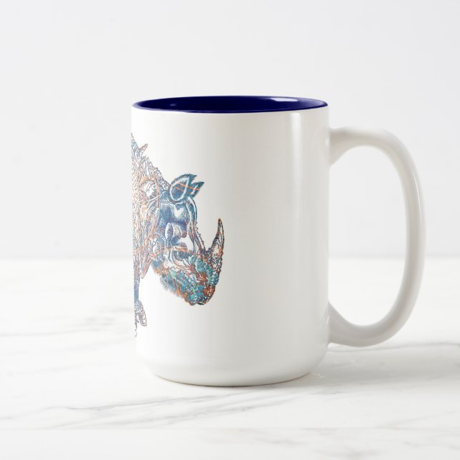 Colourful Vintage Rhino Illustration Two-Tone Coffee Mug (Right)