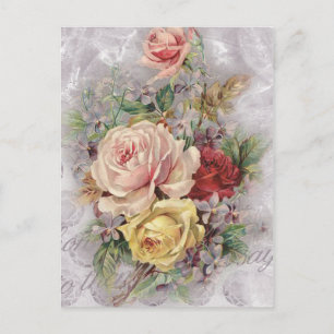 Colourful Vintage roses, art Postcard