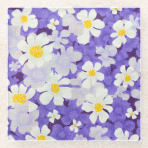 Colourful Vintage: Seamless Flower Pattern Glass Coaster