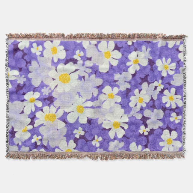 Colourful Vintage: Seamless Flower Pattern Throw Blanket (Front)