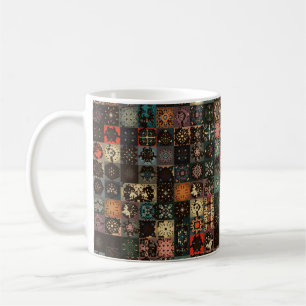 Colourful vintage seamless pattern with floral and coffee mug