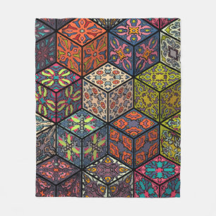 Colourful vintage seamless pattern with floral and fleece blanket