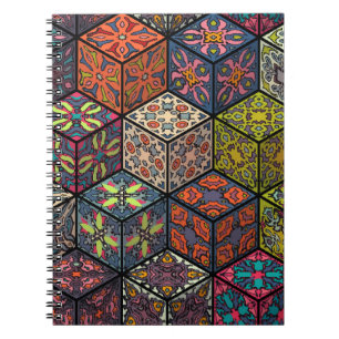 Colourful vintage seamless pattern with floral and notebook