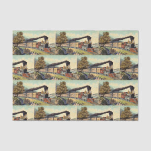 Colourful Vintage Steam Train Art, Postcard Patter Tissue Paper