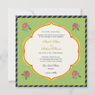 Colourful Vintage style Peacock Indian wedding Inv Invitation