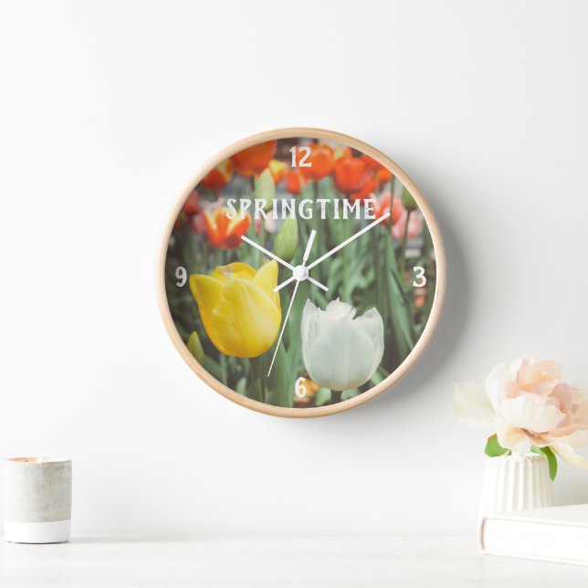 Colourful vintage style spring tulips  clock (Home)