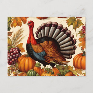 Colourful Vintage Thanksgiving Harvest and Turkey  Holiday Postcard