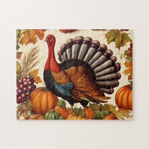 Colourful Vintage Thanksgiving Harvest and Turkey Jigsaw Puzzle