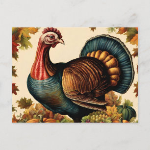 Colourful Vintage Thanksgiving Turkey Holiday Postcard