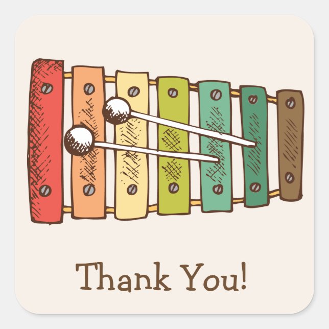 Colourful Vintage Toy Xylophone Baby Shower Square Sticker (Front)