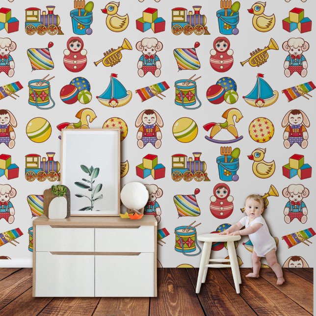 Colourful vintage toys pattern nursery wallpaper (Creator Uploaded)